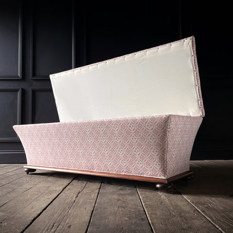 19th Century Sarcophagus Ottoman Chest/Seat Upholstered in H&S Ticking.